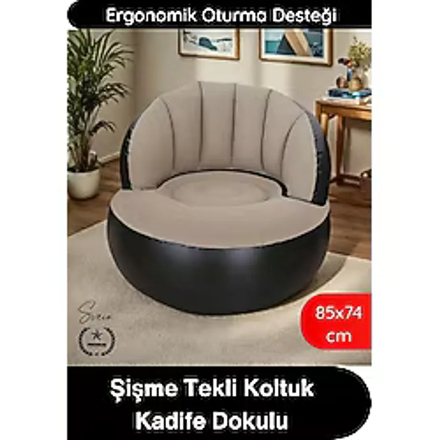 Svein #koltuk Şişme Tekli Koltuk Kadife Dokulu Ergonomik Konforlu Katlanabilir Portatif Kamp Bahçe Balkon Teras Plaj Havuz Pvc Dayanıklı Hava Sızdırmaz Oturma Minderli Misafir Dinlenme Koltuğu 85X74 c