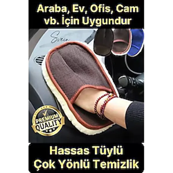 Svein Premium Hassas Araba Yıkama Eldiveni Yünlü Oto Çizmez Dış Yüzey Araç Yıkama Süngeri Nano Teknoloji