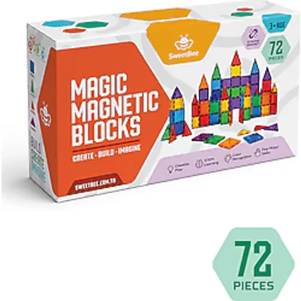 SWEETBEE Manyetik Yapı Blokları 72 Parça - Renkli 3D Mıknatıslı Oyuncak ve Eğitici Çocuk Oyun Seti