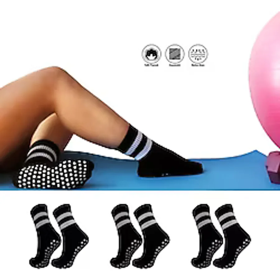 Sweex 3'lü Kadın Kaydırmaz Tabanlı Pilates, Yoga, Dans ve Fitness Soket KOLEJ Çorap - Siyah - 36 - 40