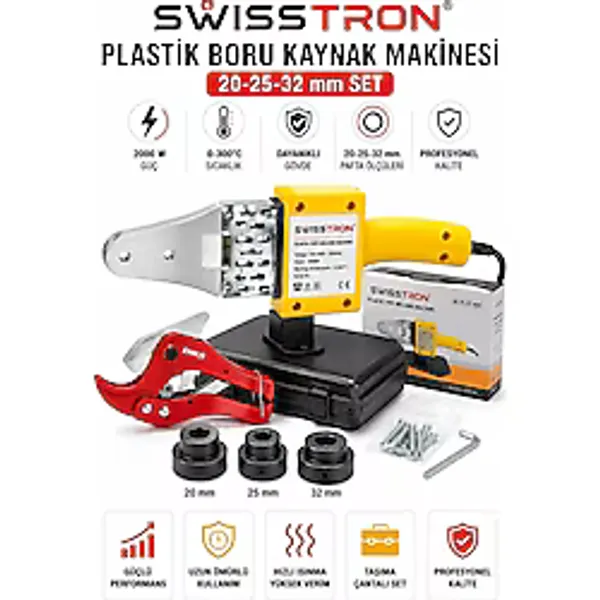 Swisstron Swseco2032 Pprc Plastik Boru Kaynak Makinesi Seti 20-25-32mm Isı Ayarlı Boru Makas Çantalı