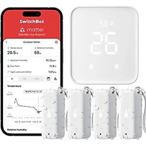 Switchbot Madde Termometresi Higrometre Iç ve Dış Mekan 4'lü Paket, Hub2, IP65 Su Geçirmez Sıcaklık ve Nem Sensörü, Apple Home, Alexa, Googlehome, Ifttt ile Uyumlu