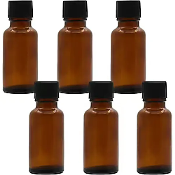 Sybl 6 Adet Amber Cam Esansiyel Yağ Şişesi, Orifis Azaltıcı ve Siyah Kapaklı Boş Kozmetik Parfüm Aromaterapi Saklama Kabı Vial Saksılar Taşınabilir Doldurulabilir Boyut 20 ml / 7,4 Oz - 1