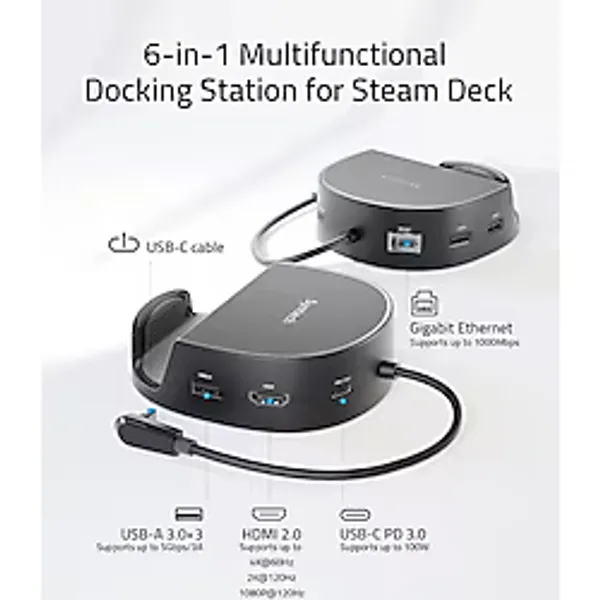 Syntech Mini Dock - Steam Deck / Steam Deck OLED / Rog Ally Uyumlu 6'sı 1 Arada Docking Station HDMI 2.0 4K@60Hz, Gigabit Ethernet, 3x USB 3.0, Pd Şarj Destekli Yuvarlak Mini Dock - Siyah