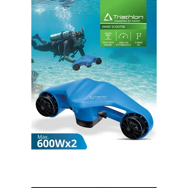 T-249M Elektrikli Deniz Scooter 1200W Çift Motor 40m Dalış 3 Hız Aksiyon Kamera Sea Scooter