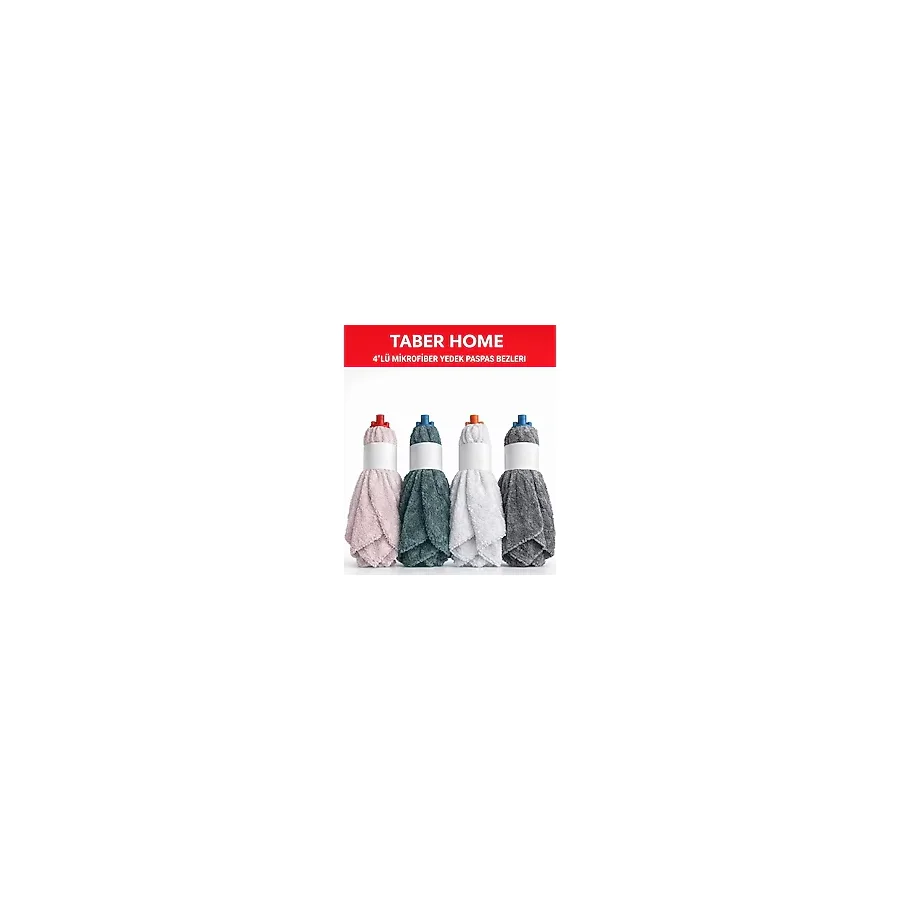 Taber Home 4'lü Mikrofiber Yedek Paspas Bezi Vidalı Mop Başlığı Seti - Yüksek Emici Temizlik Bezi - Çok Renkli - YOK
