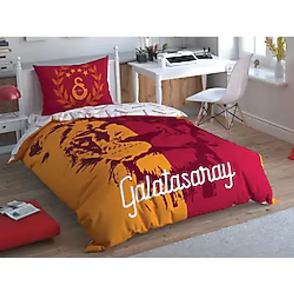 Taç Galatasaray Aslan Logo Renkli Tek Kişilik Nevresim Takımı 160 x 220 cm Desenli