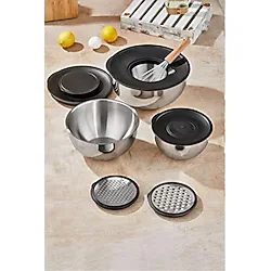 Taç Mixmaster 9 Parça Rendeli Karıştırma ve Saklama Kabı 4,6 L Paslanmaz Çelik Özellikli - Siyah