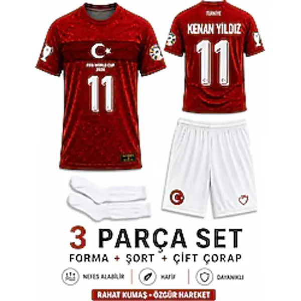 tahaspor Türkiye 2026 Kenan Yıldız Kırmızı Beyaz Çocuk Forması Çorap Hediyeli