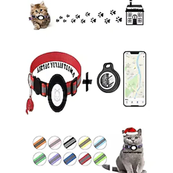 Takip Cihazı Ve Airtag Yuvalı Kedi Tasması 2'Li Set Ios Uyumlu Boyun Tasması Gps Kırmızı