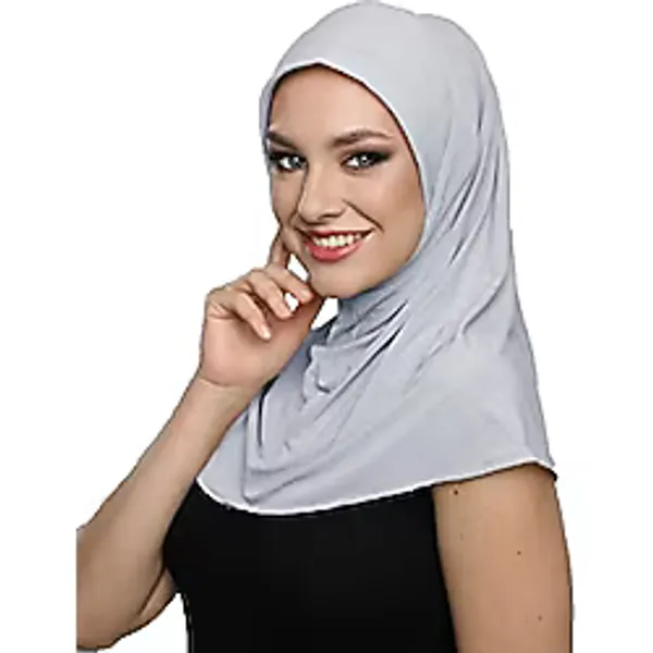 Takmatik Sade Açık Gri Hazır Türban Tesettür Havuz Bonesi Namaz Örtüsü