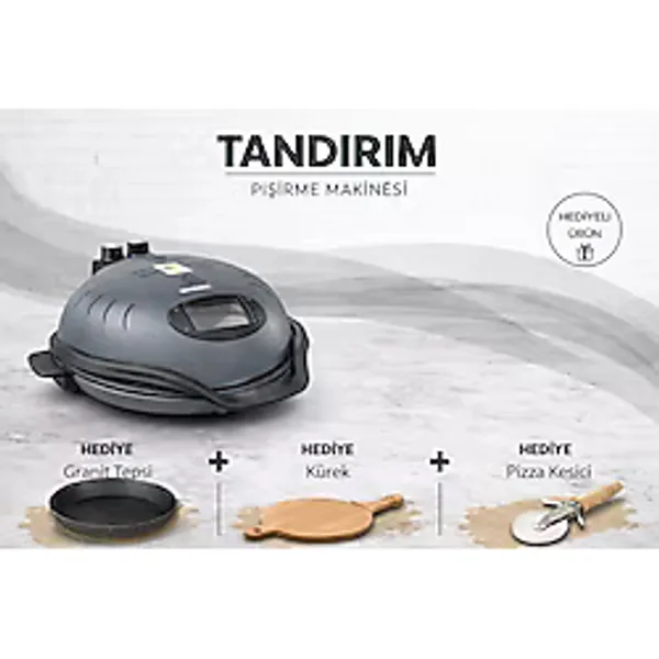 TANDIRIM Ekmek & Pizza Pişirme Makinesi Koyu Gri Renk (Pizza Küreği + Kesici + Tepsi Hediyeli)
