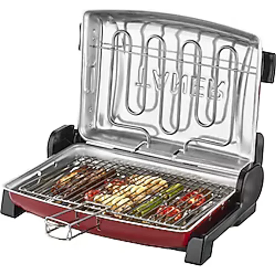 TANER Kebapçı Elektrikli Izgara Mangal Barbekü Çift Telli Büyük Boy Kırmızı 37x28CM (2 Adet Şiş )