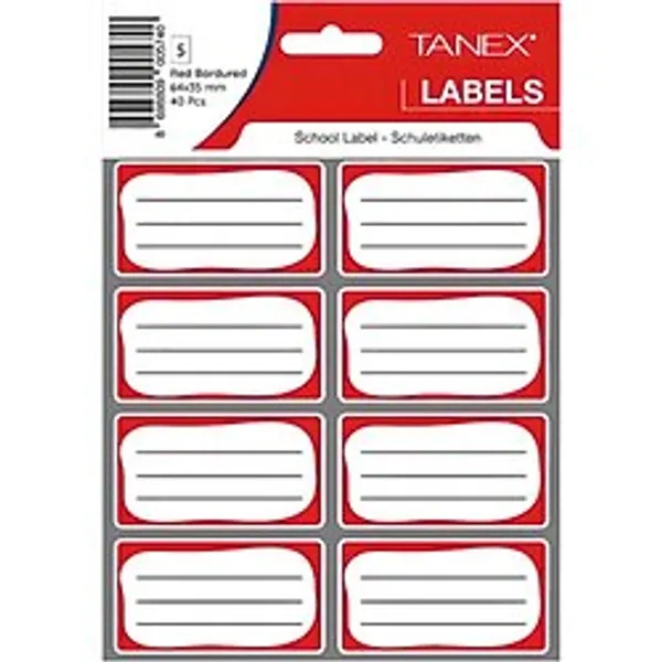 Tanex Kids Okul Etiketi Bordürlü Kırmızı 5Li - 3 Paket