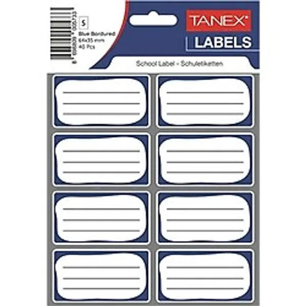Tanex Kids Okul Etiketi Bordürlü Mavi 5Li - 3 Paket