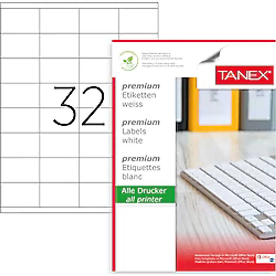 Tanex TW-2032 52.5x35 mm 32'li 100 Sayfa A4 Lazer Etiket