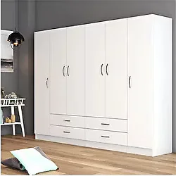 Tanmob 6 Kapılı Dört Çekmeceli Geniş Gardrop Beyaz- Grd0801