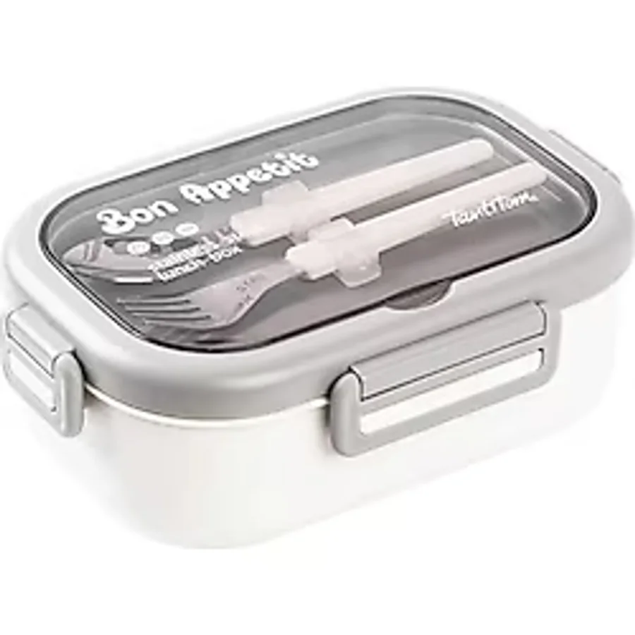 Tantitoni Bej Paslanmaz Çelik Dikdörtgen Çatal ve Kaşıklı Yemek Taşıma Kabı 850ML
