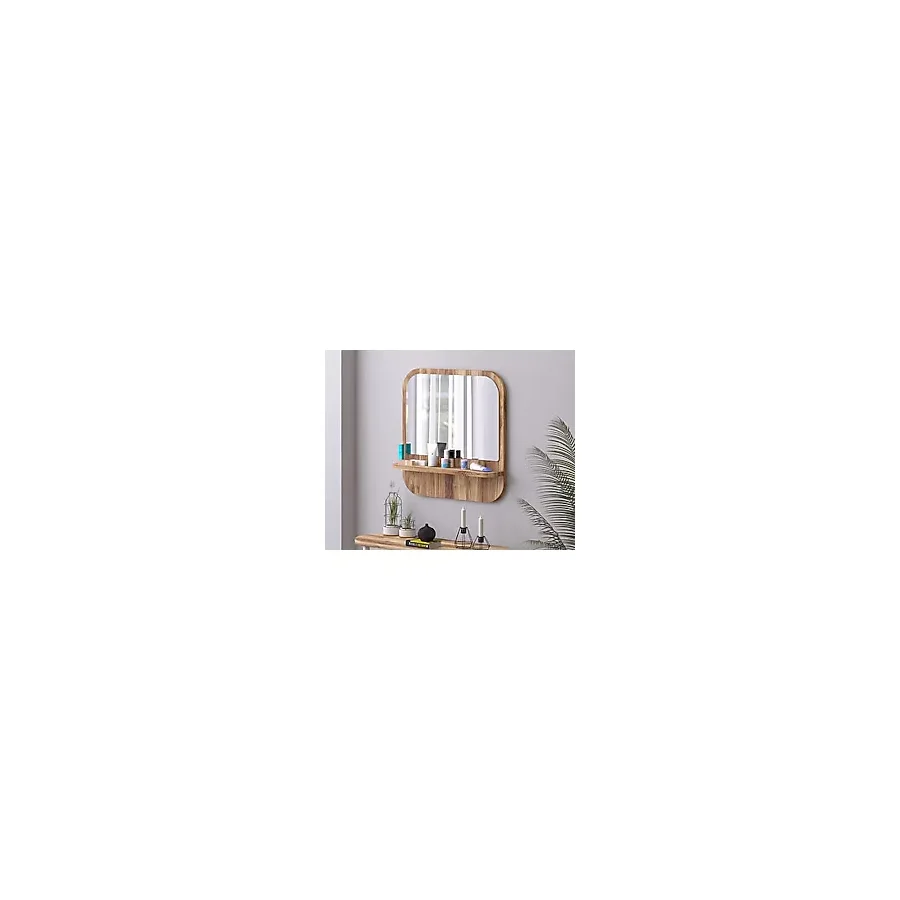Tarz Design 45 Cm Kare Raflı Ceviz Antre Hol Koridor Duvar Salon Mutfak Banyo Ofis Makyaj Aynası