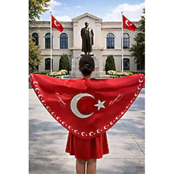 Tarzını Seç Tarzını Seç Ayyıldız Atatürk İmzalı Türk Bayraklı Pelerin Gösteri Kostümü 145X73Cm