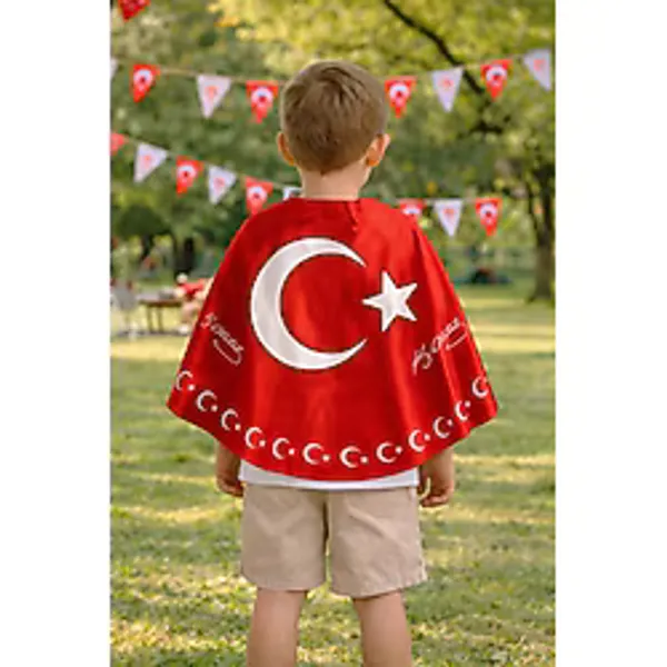 Tarzını Seç Tarzını Seç Çift Taraflı Ayyıldız Türk Bayraklı Pelerin Gösteri Kostümü 145x73cm