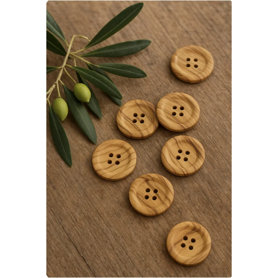 Tasarım Ahşap Düğme Zeytin Ağacı 3.8 cm Çapında 5 Adet.