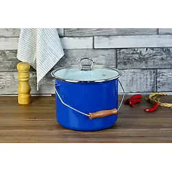Tasarım Emaye Yoğurt Tenceresi Emaye Bakraç 20cm 5,25 lt Mavi