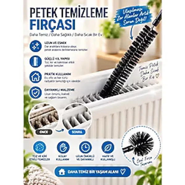 Tasarım Evi Petek Temizleme Aparatı 1 Adet Kalorifer Peteği Temizlik Püskülü Esnek Toz Alma Fırçası Çekpas -70CM - Çok Renkli