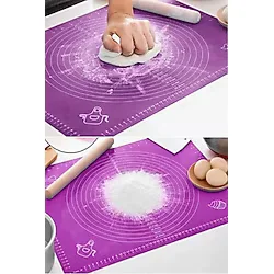Tasarım Evi Silikon Ölçekli Hamur Açma Matı Baklava Börek Ekmek Mantı Erişte Hamuru Yoğurma Matı(Karışık Renk) - Pembe