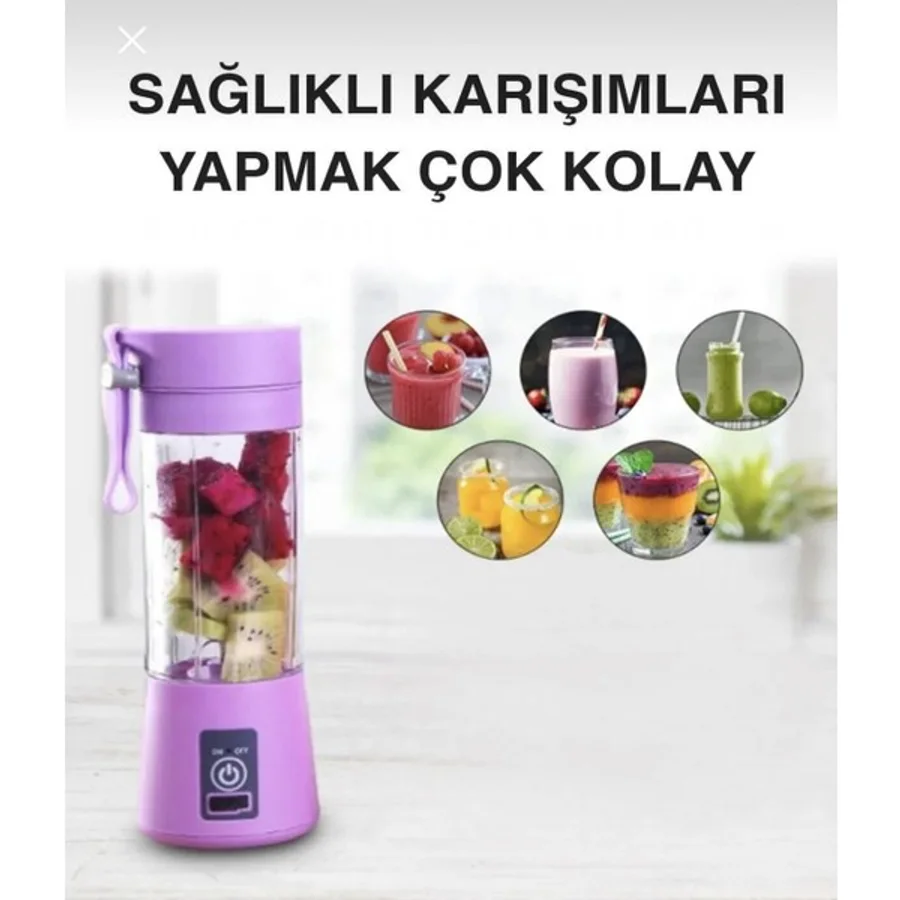 Taşınabilir Mini Blender, Şarjlı Mikser, Meyve Suyu ve Smoothie Hazırlayıcı