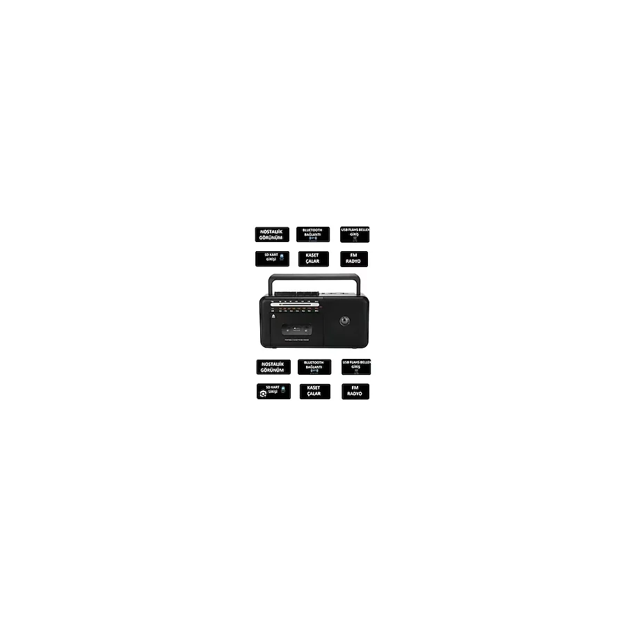 Taşınabilir Müzik Seti Kaset Çalar Fm Radyo USB Mp3 Player Bluetooth Hoparlör Retro Nostalji Radyo
