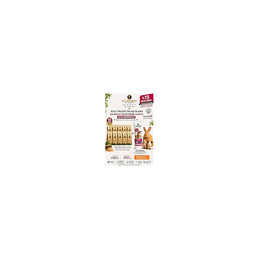 Tavşan Talaşı 10'Lu Ekonomik Paket + Kemirgen Multivitamin Pastası %15 Set