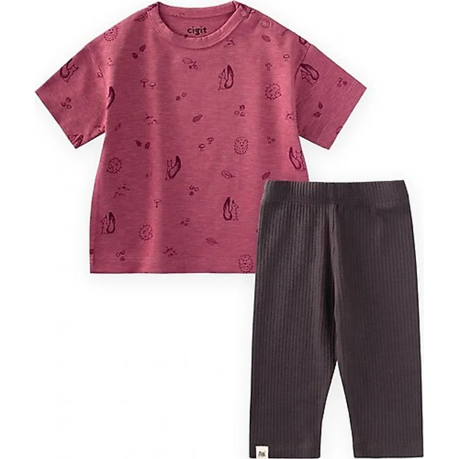 Taytlı T-shirt Takım 0-3 Yaş Mürdüm Mürdüm