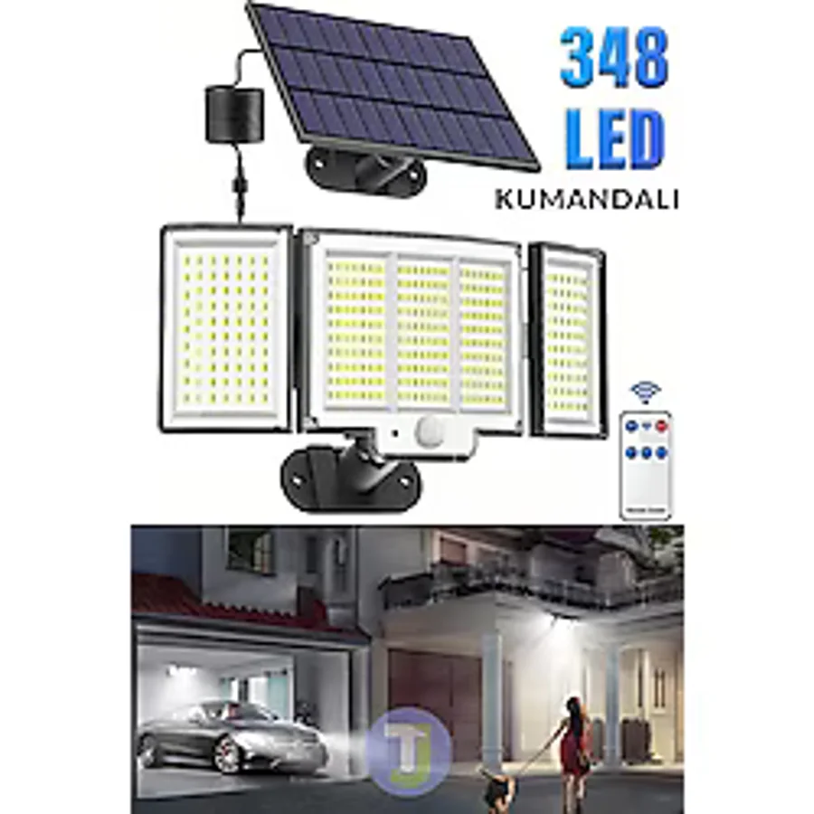 Technojet 348 Ledli Solar Güneş Enerjili Kumandalı Hareket Sensörlü Bahçe Aydınlatma Sokak Lambası