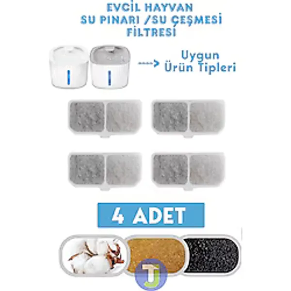 Technojet 4Adet Kedi Köpek Kuş ve Evcil Hayvanlar için Otomatik Su Pınarı Filtresi