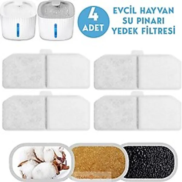 TechnoSmart 4adet Kedi Köpek Su Çeşmesi Su Pınarı Filtresi