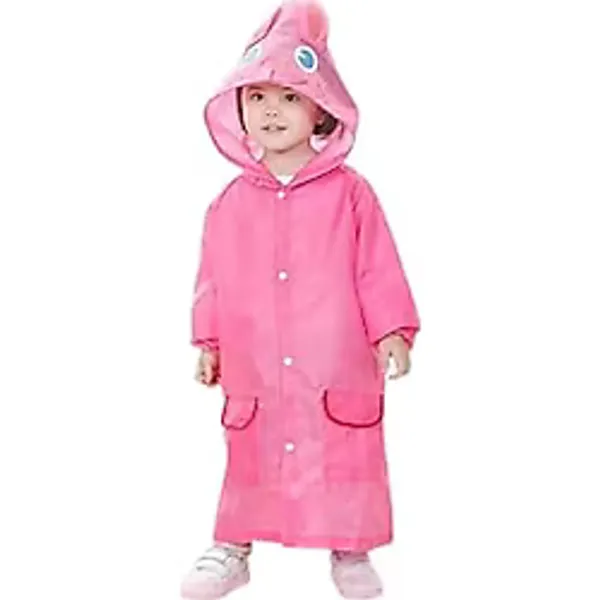 TechnoSmart Kız & Erkek Çocuk Yağmurluk Karikatür Desenli Su Geçirmez Pratik Pembe