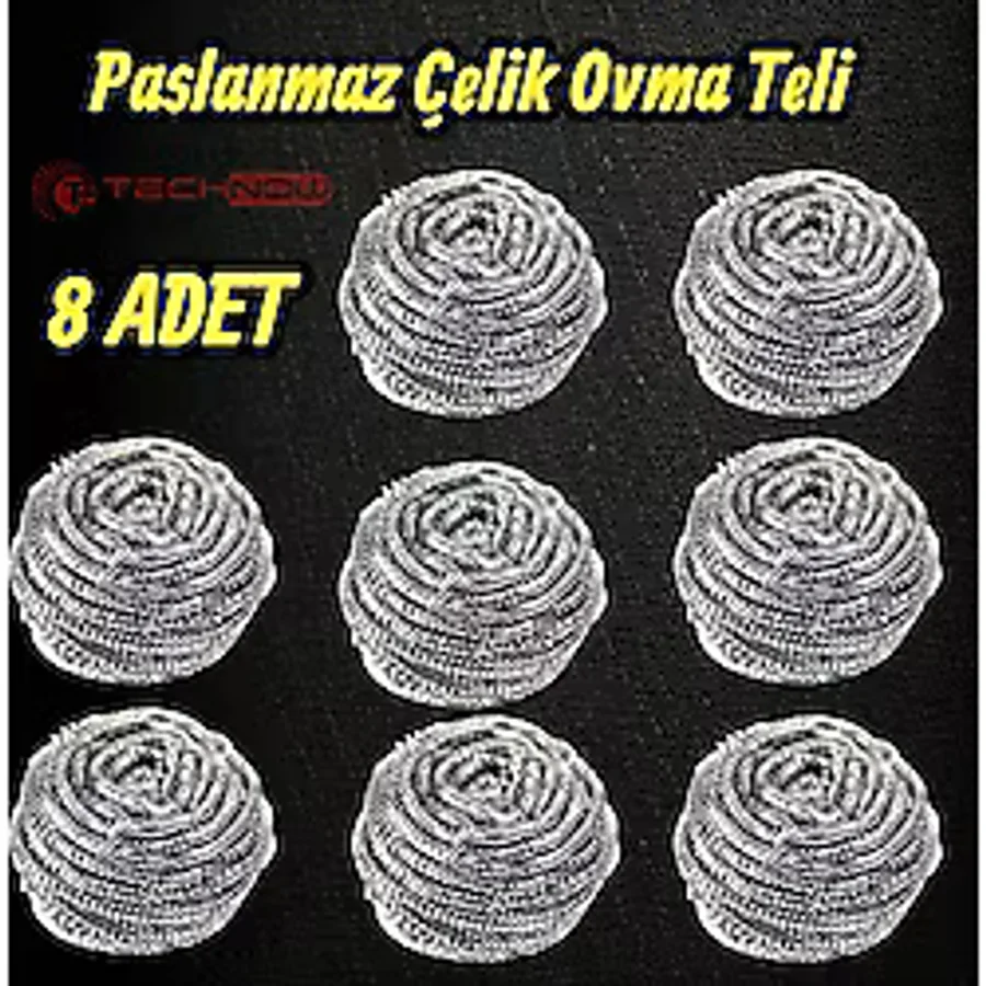 Technow %100 Paslanmaz Çelik Sürtme Bulaşık Ovma Teli 8 Adet