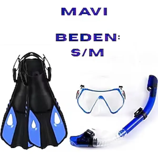 Techtic Paletli Şnorkel Seti Tüplü Dalış Ekipmanları Yüzgeç Dalış Gözlüğü Seti 37-41(S-M)42-47(L-Xl) - L - XL - Mavi
