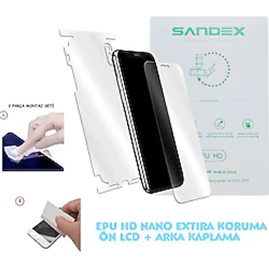 Tecno Spark Slim Nano Ekran Koruyucu + Full Arka Kaplama Set Esnek Ultra İnce - Sandex - Epu Hd