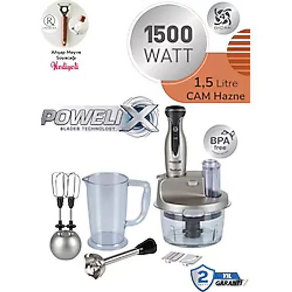 Tefal Buz Kırıcı Dilimleyici ve Rende 4 Bıçaklı Powelix 1500 Waat 1,5 Litre Cam Hazneli Mutfak Robotu - Gümüş