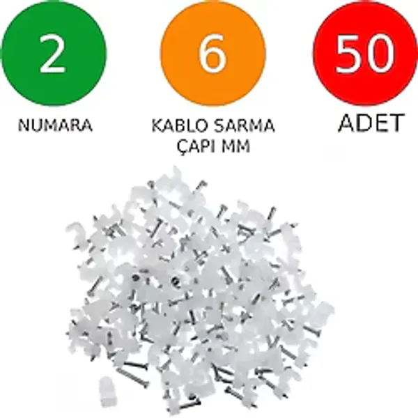 Tek-İş Beton Çivili Kablo Tutucu Kroşe No: 2 - 6 mm 50 Adet