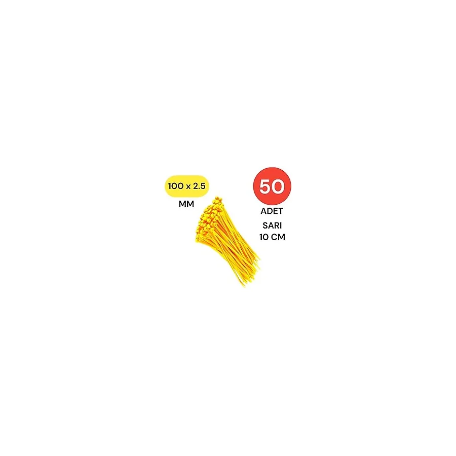 Tek-İş Plastik Kablo Bağı Klipsi Cırt Kelepçe 100 Mm X 2.5 Mm Sarı 50 Adet