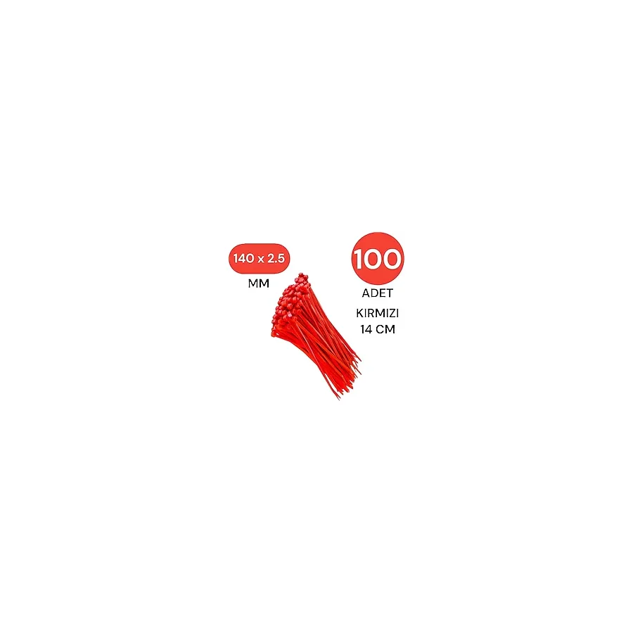 Tek-İş Plastik Kablo Bağı Klipsi Cırt Kelepçe 140 Mm X 2.5 Mm Kırmızı 100 Adet