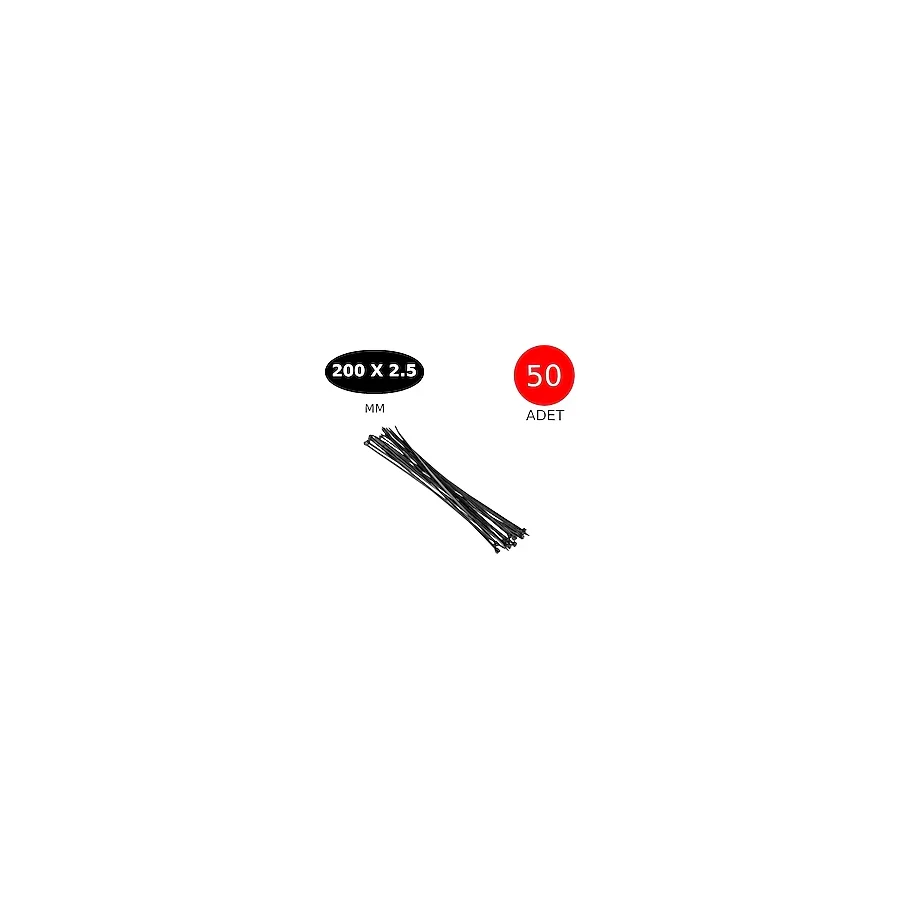Tek-İş Plastik Kablo Bağı Klipsi Cırt Kelepçe 200 Mm X 2.5 Mm Siyah 50 Adet