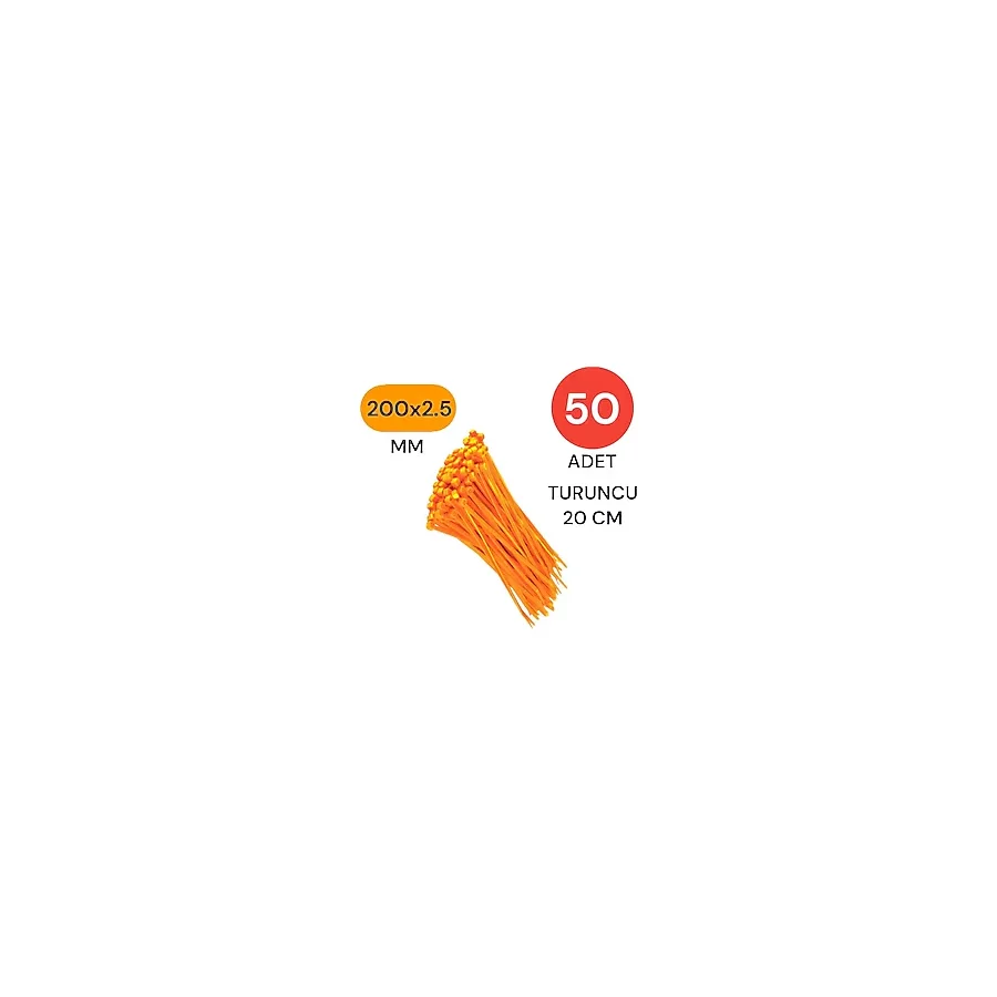 Tek-İş Plastik Kablo Bağı Klipsi Cırt Kelepçe 200 Mm X 2.5 Mm Turuncu 50 Adet