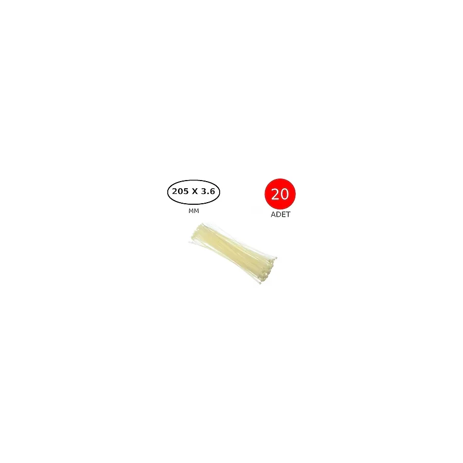 Tek-İş Plastik Kablo Bağı Klipsi Cırt Kelepçe 205 mm x 3.6 mm Beyaz 20 Adet
