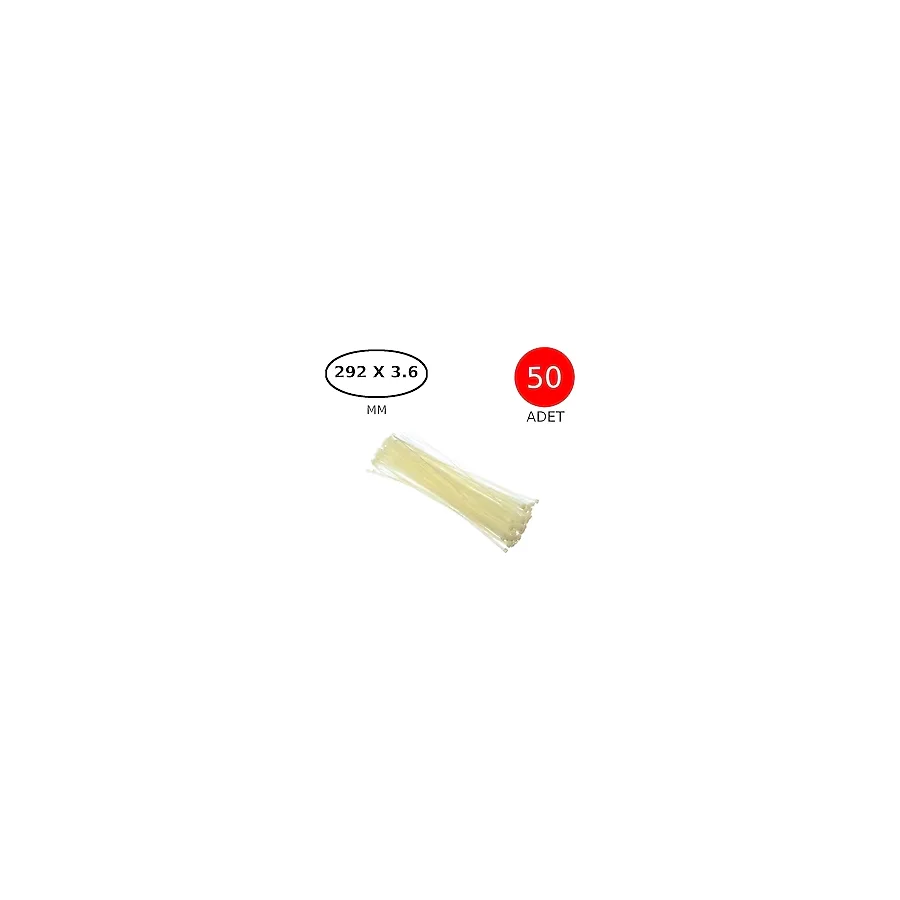 Tek-İş Plastik Kablo Bağı Klipsi Cırt Kelepçe 292 Mm X 3.6 Mm Beyaz 50 Adet