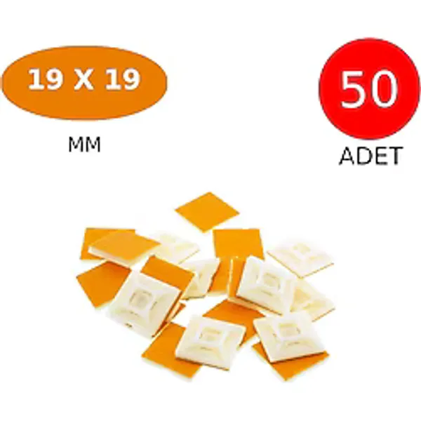 Tek-İş Plastik Kablo Bağı Klipsi Cırt Kelepçe Tutucu Yapışkanlı 19 X 19 Mm 50 Adet