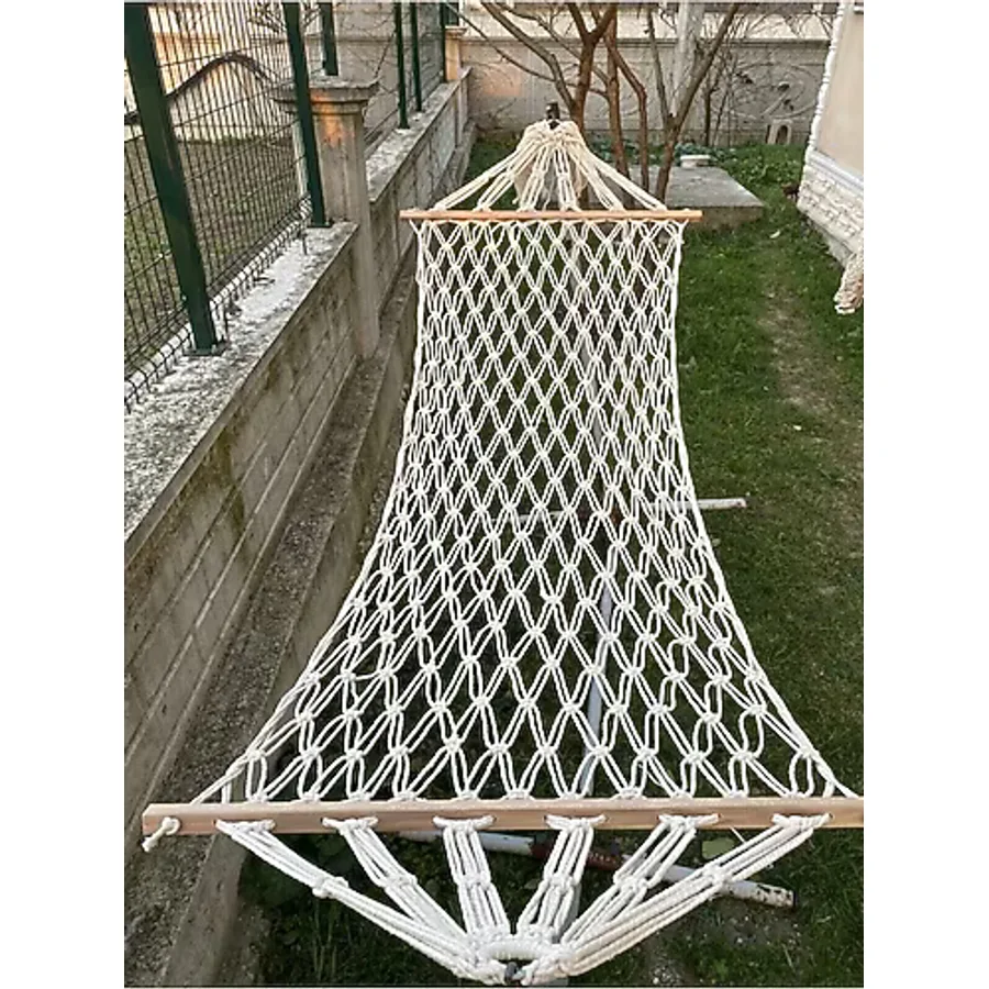 Tek Kişilik Çift Örgülü Makrome Pamuk Hamak Salıncak 95x220 Cm Beyaz
